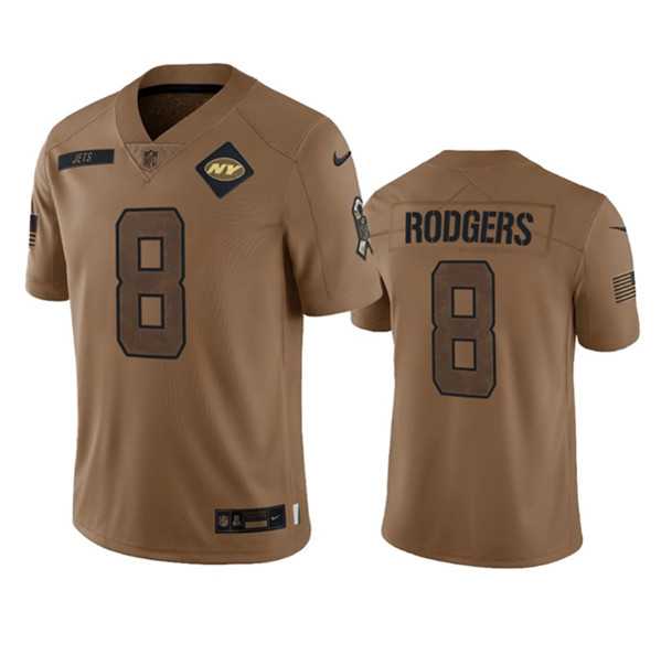 Men%27s New York Jets #8 Aaron Rodgers 2023 Brown Salute To Service Limited Football Stitched Jersey Dyin->new york jets->NFL Jersey